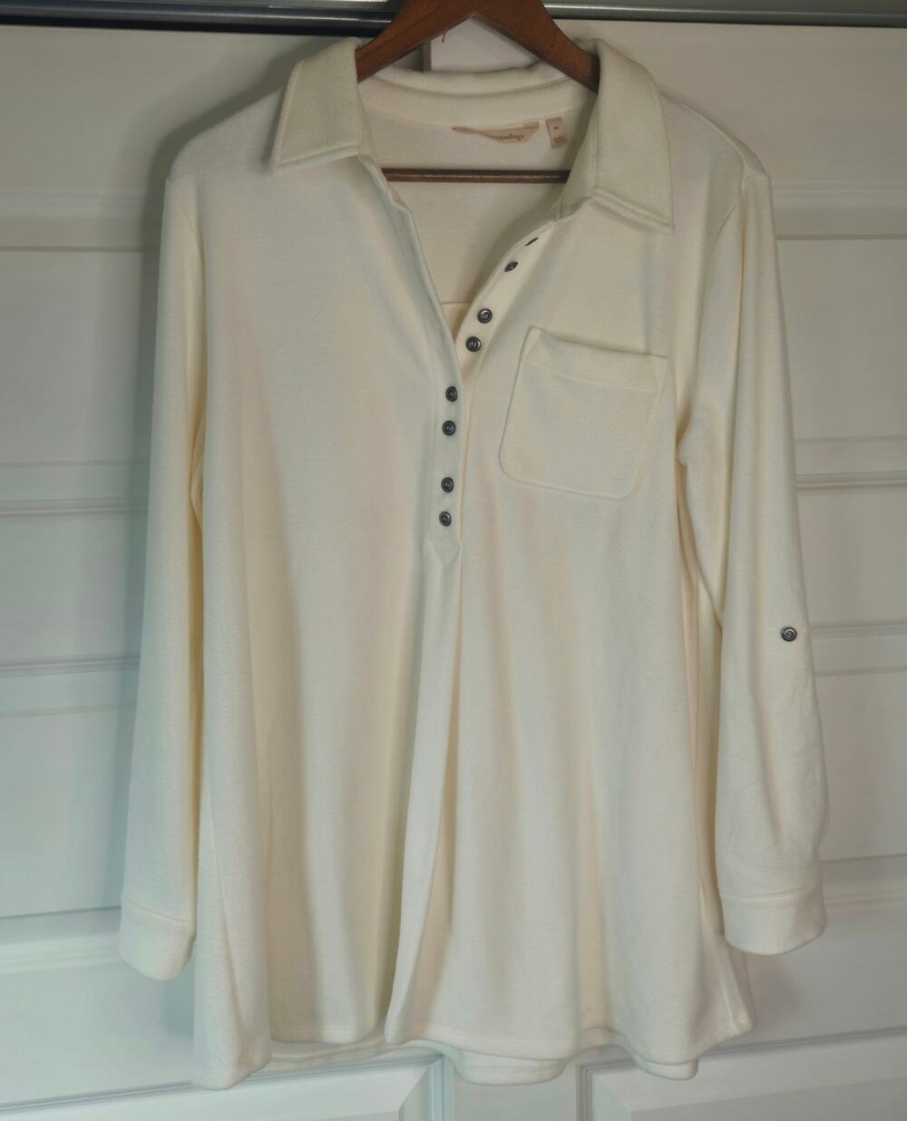 Soft Surroundings Take It Easy Fleece Popover Tunic Ivory Shirt Size PL
